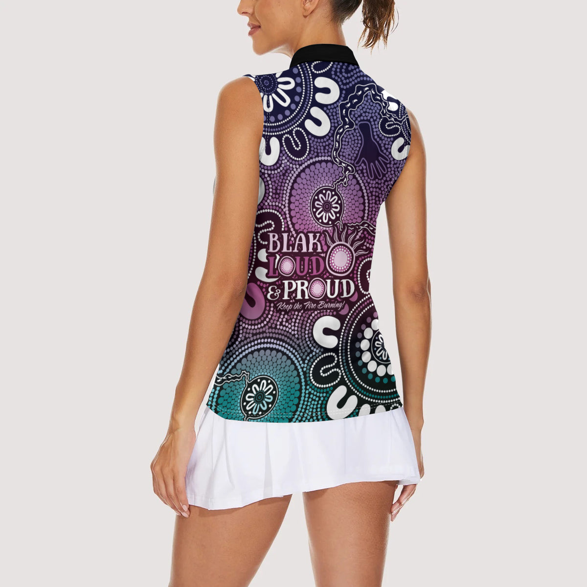 NAIDOC Week 2024 Fire Burning Women Sleeveless Polo Shirt Aboriginal Dots Pink Art