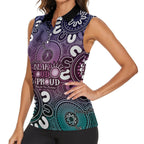 NAIDOC Week 2024 Fire Burning Women Sleeveless Polo Shirt Aboriginal Dots Pink Art