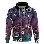NAIDOC Week 2024 Fire Burning Zip Hoodie Aboriginal Dots Pink Art