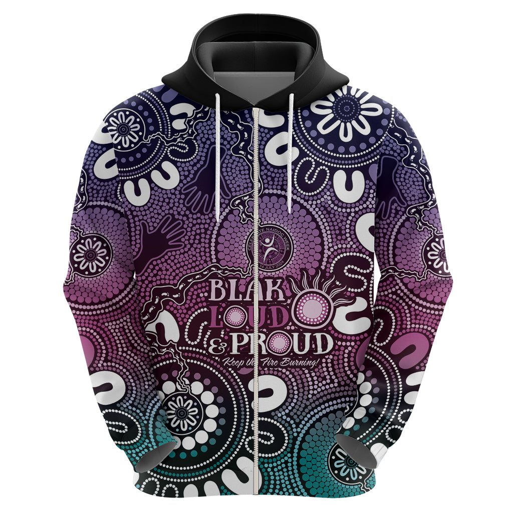 NAIDOC Week 2024 Fire Burning Zip Hoodie Aboriginal Dots Pink Art