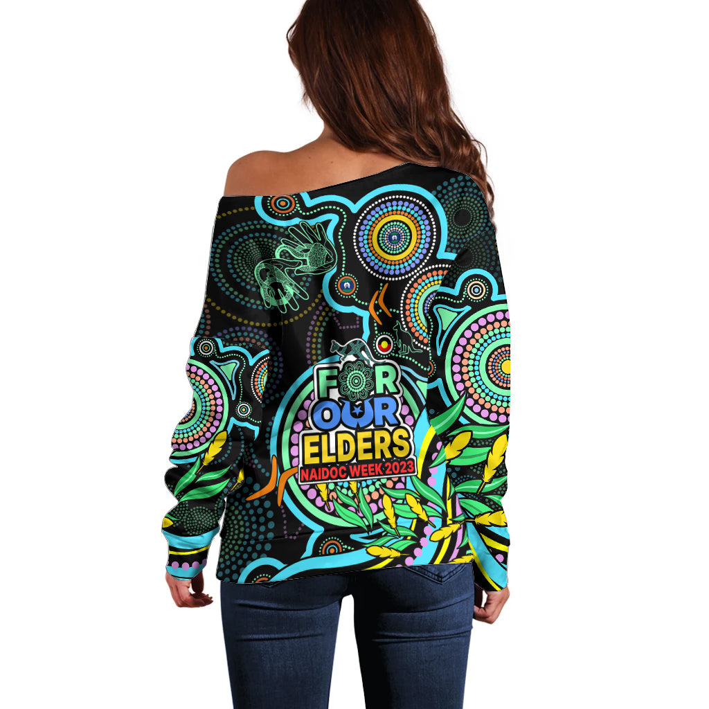 naidoc-week-2023-off-shoulder-sweater-indigenous-tribal-ver02-aqua