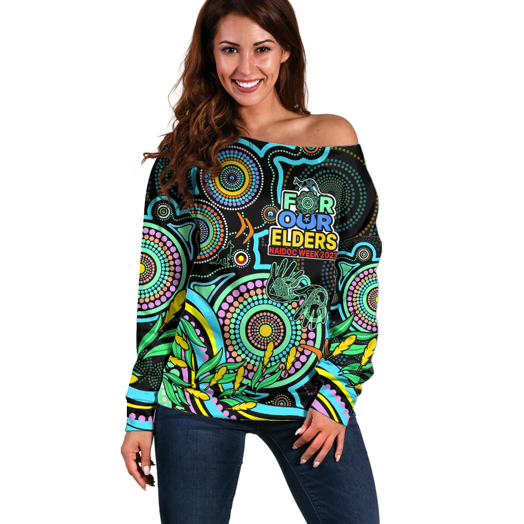 custom-naidoc-week-2023-off-shoulder-sweater-indigenous-tribal-ver02-aqua