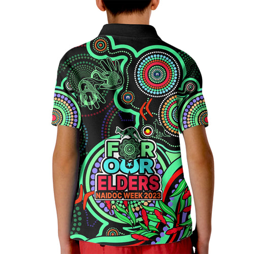 naidoc-week-2023-kid-polo-shirt-indigenous-tribal-ver02-green