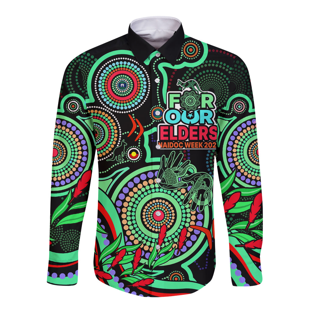 naidoc-week-2023-long-sleeve-button-shirt-indigenous-tribal-ver02-green
