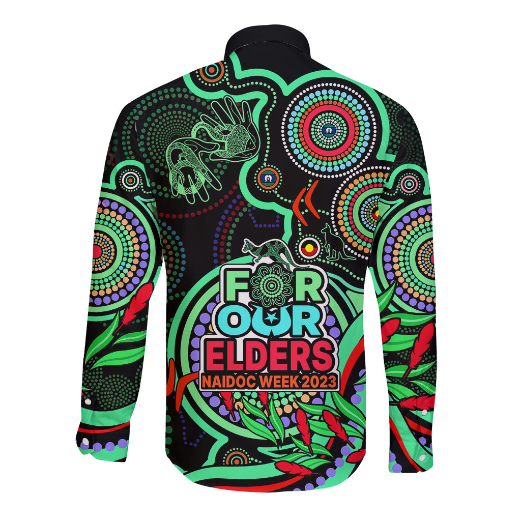 naidoc-week-2023-long-sleeve-button-shirt-indigenous-tribal-ver02-green