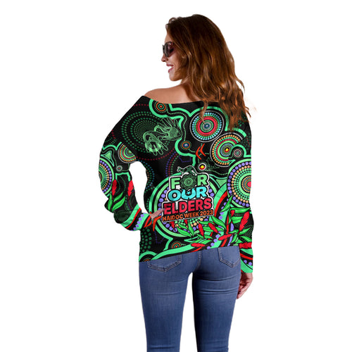 naidoc-week-2023-off-shoulder-sweater-indigenous-tribal-ver02-green