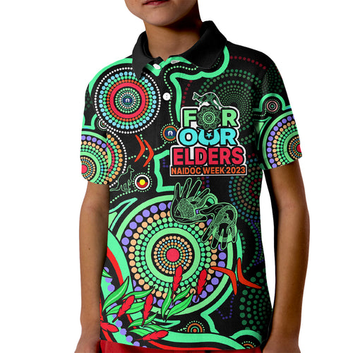 custom-naidoc-week-2023-kid-polo-shirt-indigenous-tribal-ver02-green