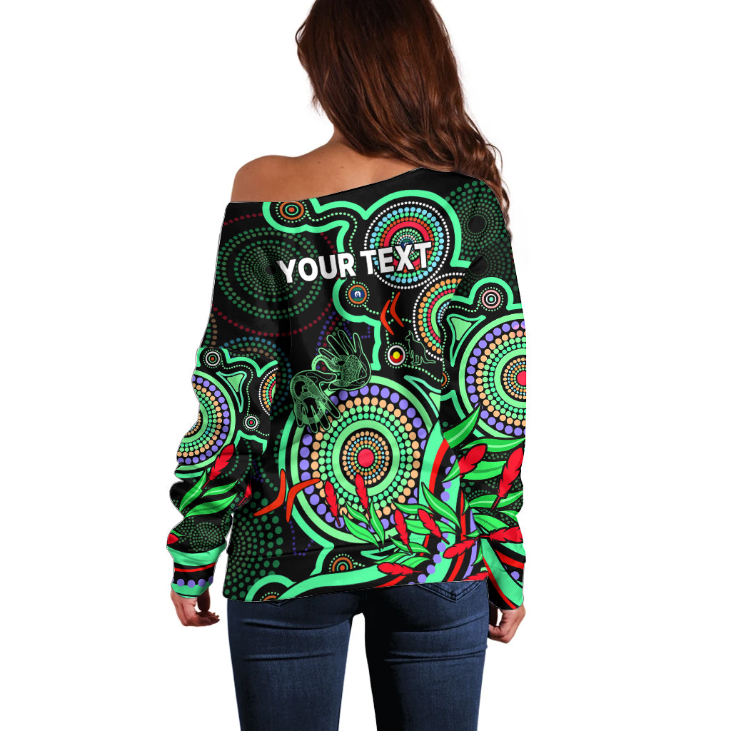 custom-naidoc-week-2023-off-shoulder-sweater-indigenous-tribal-ver02-green