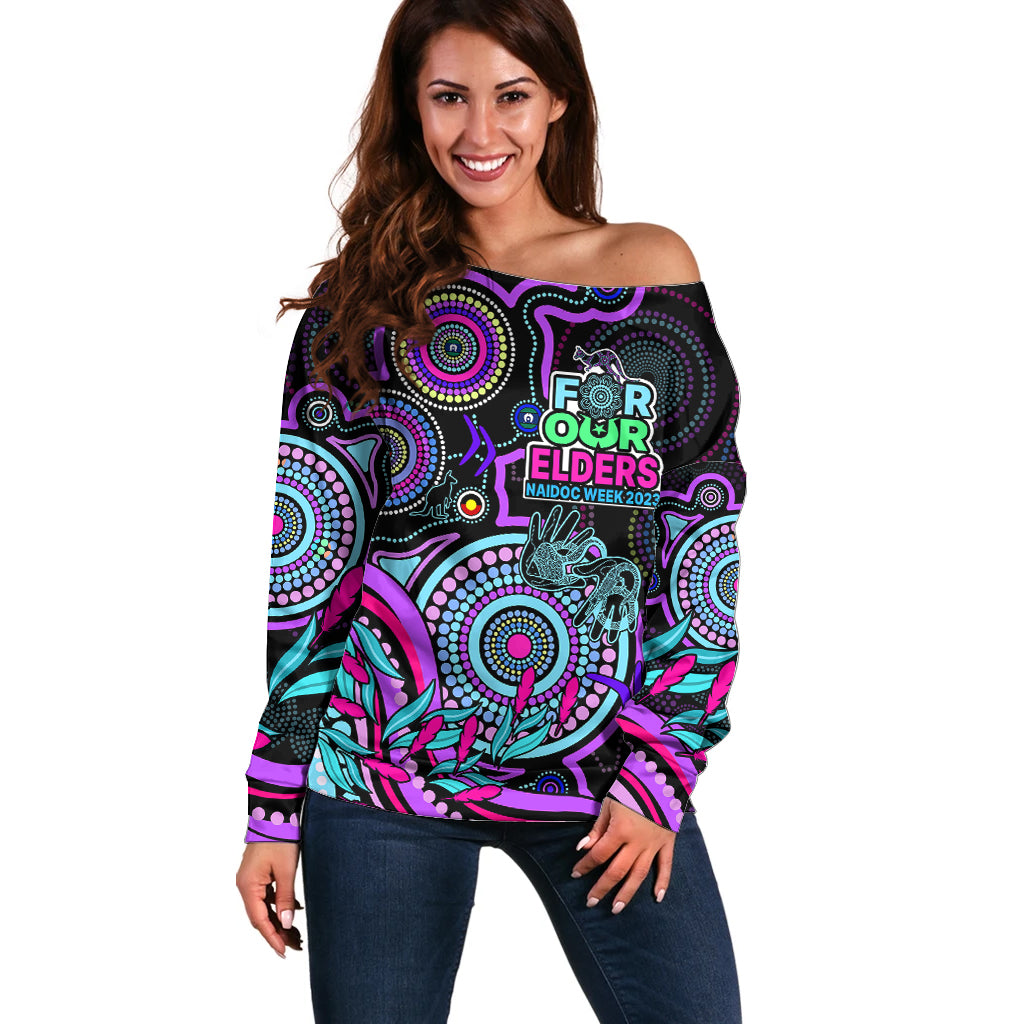 custom-naidoc-week-2023-off-shoulder-sweater-indigenous-tribal-ver02-purple
