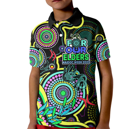 naidoc-week-2023-kid-polo-shirt-indigenous-tribal-ver02-yellow