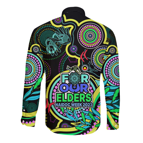 naidoc-week-2023-long-sleeve-button-shirt-indigenous-tribal-ver02-yellow