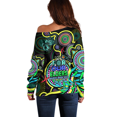 naidoc-week-2023-off-shoulder-sweater-indigenous-tribal-ver02-yellow