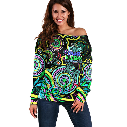 custom-naidoc-week-2023-off-shoulder-sweater-indigenous-tribal-ver02-yellow