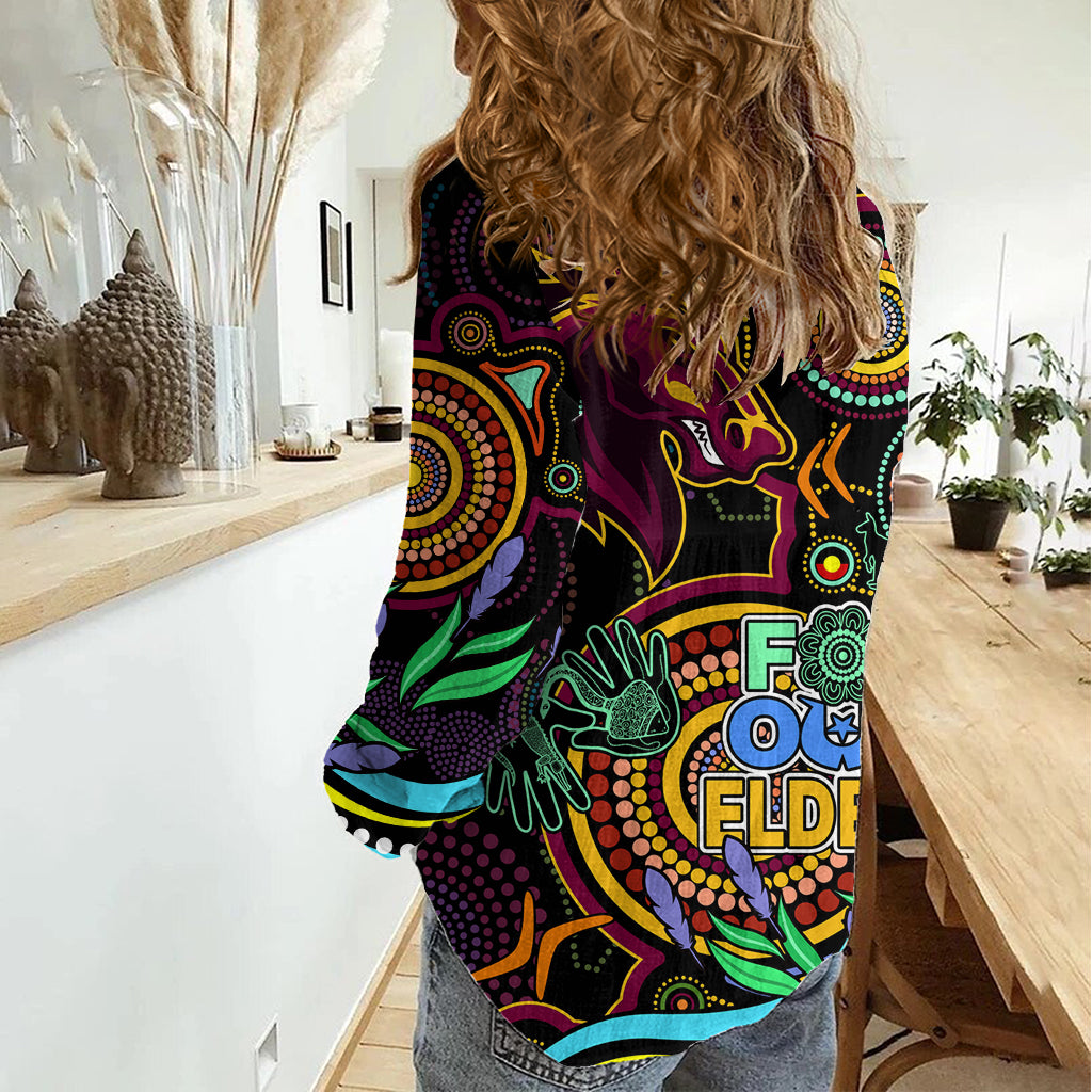 NAIDOC 2023 Broncos Rugby Women Casual Shirt Brisbane Indigenous Tribal LT9