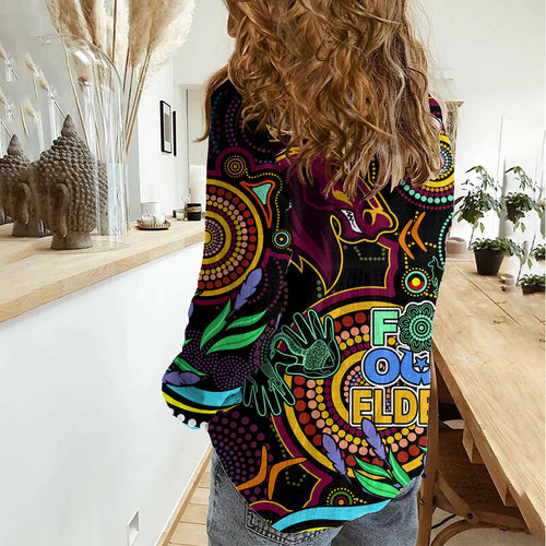 NAIDOC 2023 Broncos Rugby Women Casual Shirt Brisbane Indigenous Tribal LT9