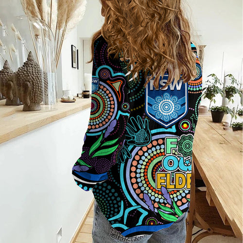 NAIDOC 2023 NSW Blues Rugby Women Casual Shirt New South Wales Indigenous Tribal LT9