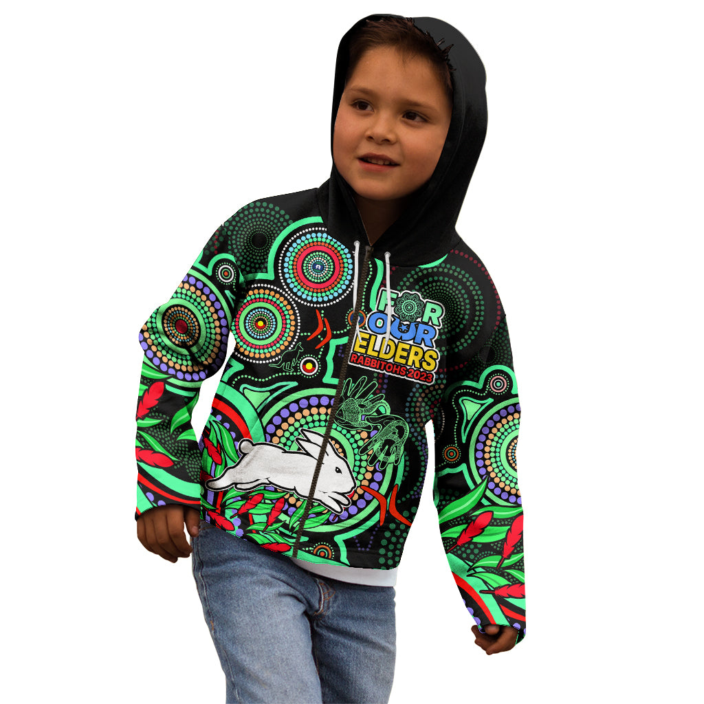 naidoc-2023-rabbitohs-rugby-kid-hoodie-the-bunnies-indigenous-tribal