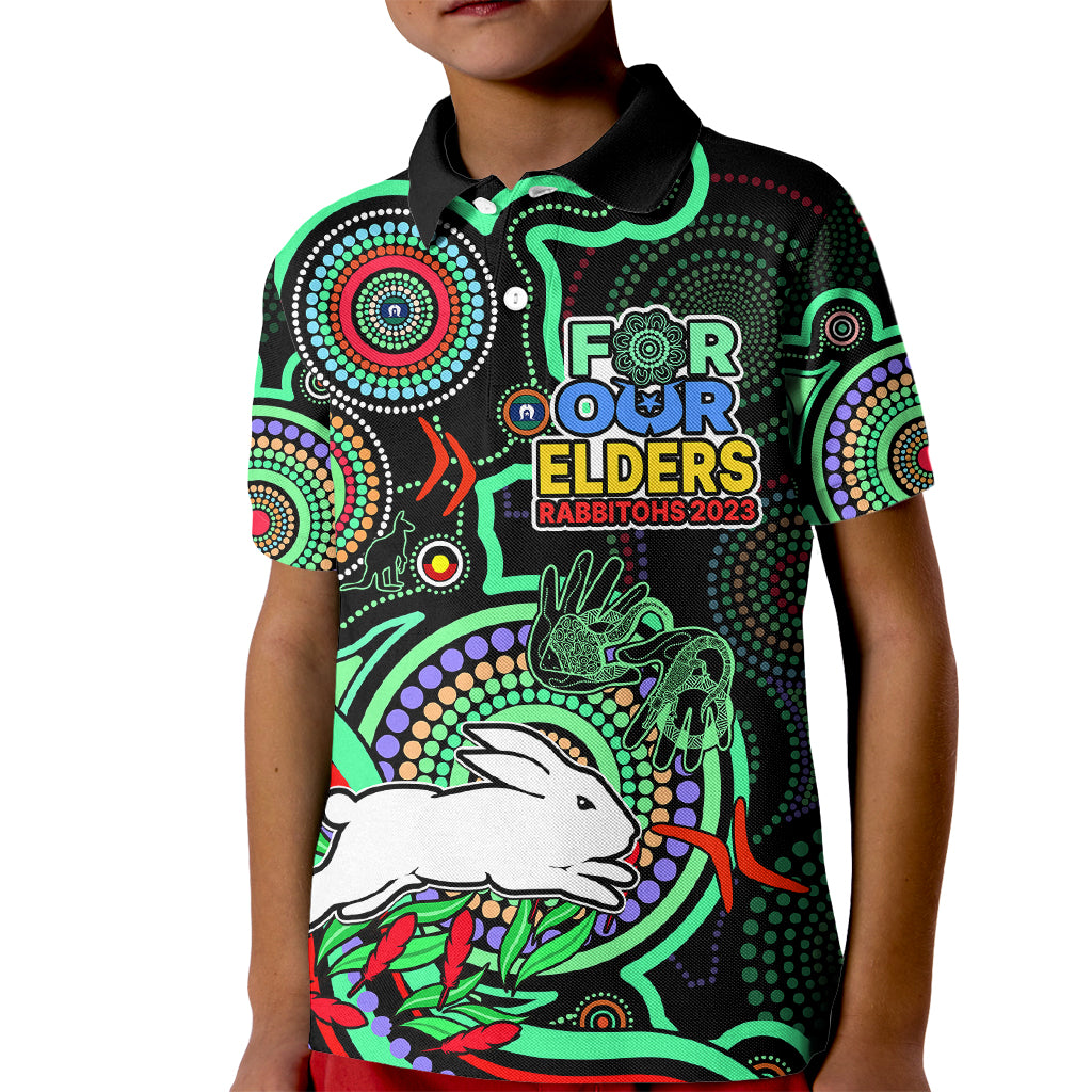naidoc-2023-rabbitohs-rugby-kid-polo-shirt-the-bunnies-indigenous-tribal
