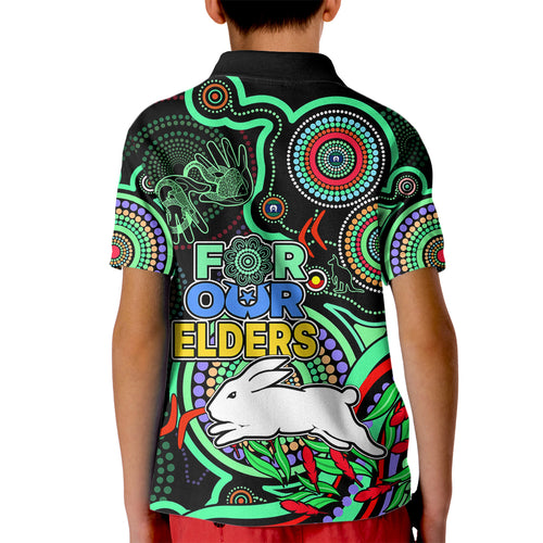 naidoc-2023-rabbitohs-rugby-kid-polo-shirt-the-bunnies-indigenous-tribal