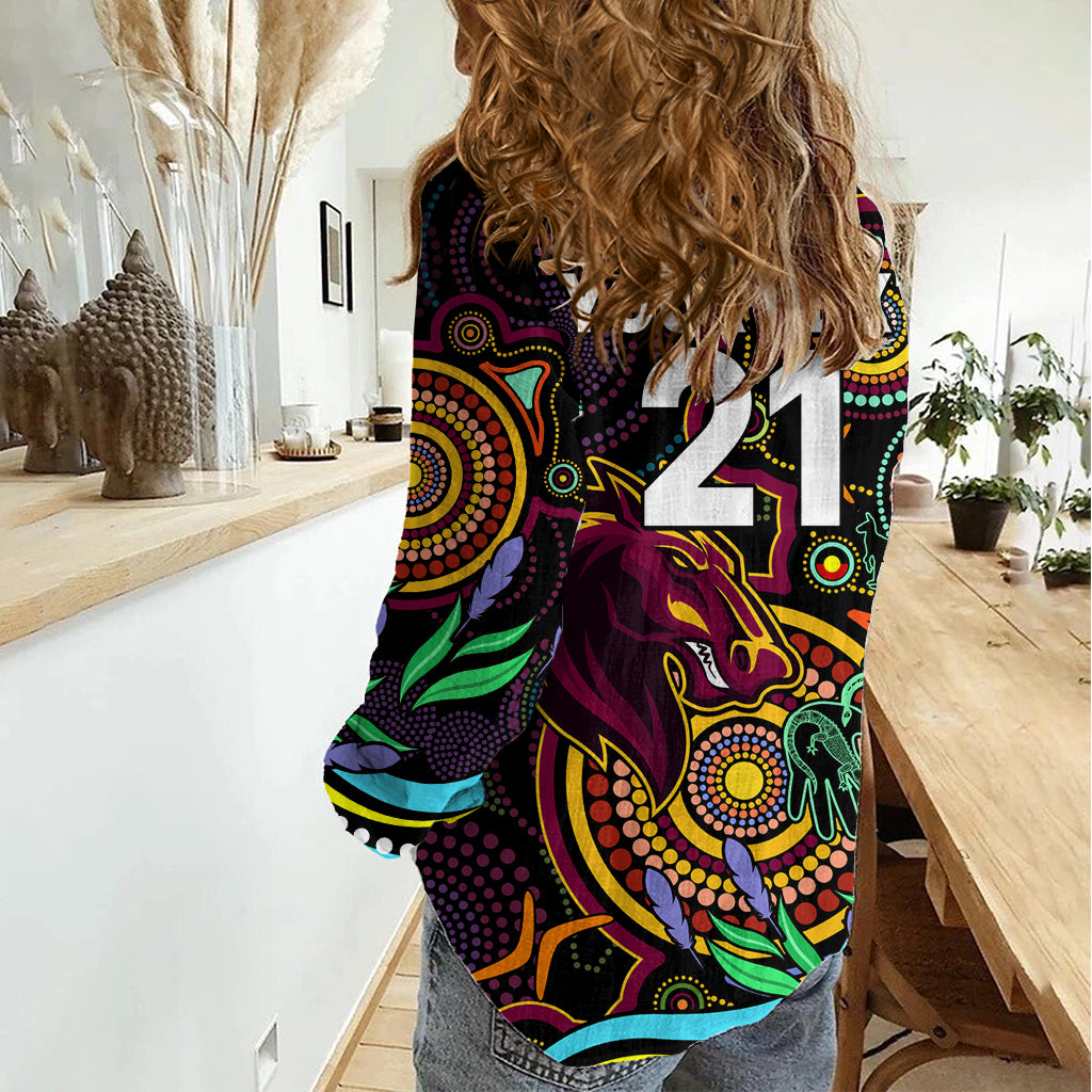 (Custom Text And Number) NAIDOC 2023 Broncos Rugby Women Casual Shirt Brisbane Indigenous Tribal LT9