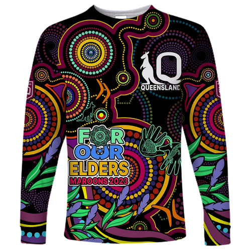 custom-text-and-number-naidoc-2023-maroon-rugby-long-sleeve-shirt-queensland-indigenous-tribal