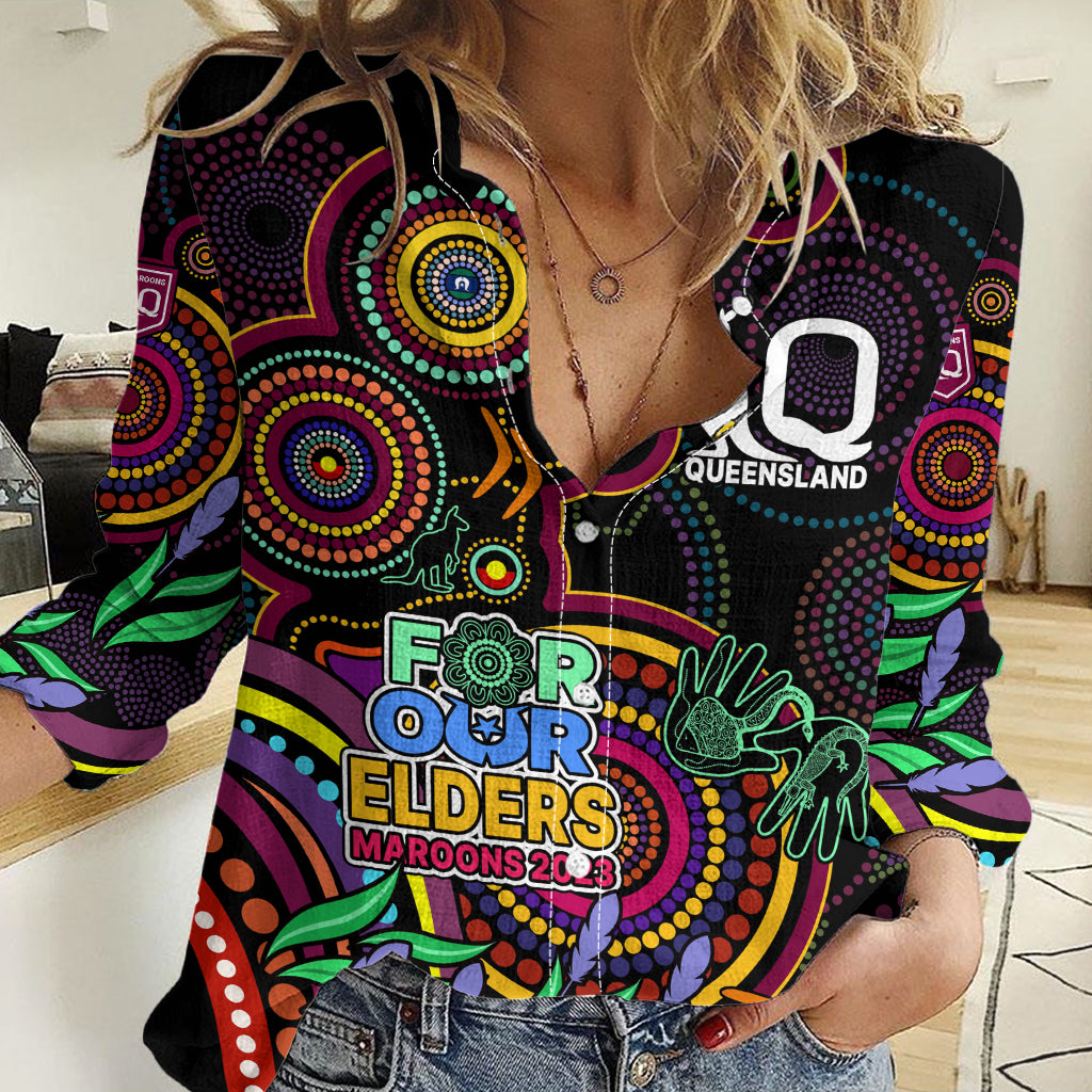 (Custom Text And Number) NAIDOC 2023 Maroon Rugby Women Casual Shirt Queensland Indigenous Tribal LT9