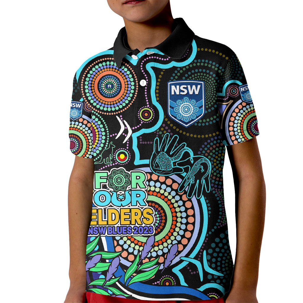custom-text-and-number-naidoc-2023-nsw-blues-rugby-kid-polo-shirt-new-south-wales-indigenous-tribal