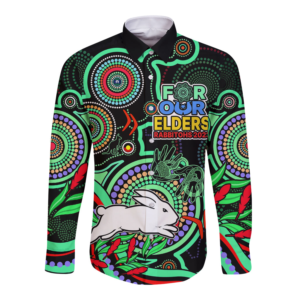 custom-text-and-number-naidoc-2023-rabbitohs-rugby-long-sleeve-button-shirt-the-bunnies-indigenous-tribal