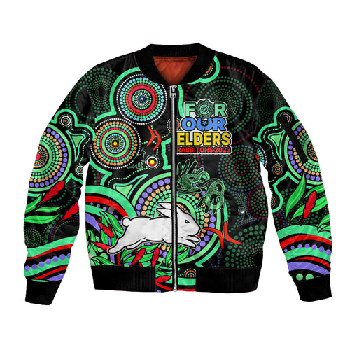 custom-text-and-number-naidoc-2023-rabbitohs-rugby-sleeve-zip-bomber-jacket-the-bunnies-indigenous-tribal