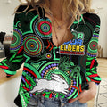 (Custom Text And Number) NAIDOC 2023 Rabbitohs Rugby Women Casual Shirt The Bunnies Indigenous Tribal LT9
