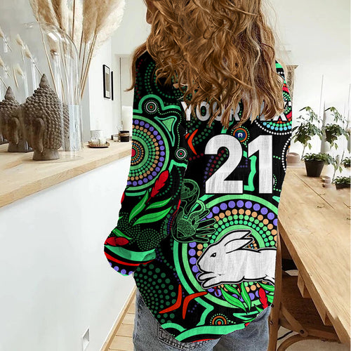 (Custom Text And Number) NAIDOC 2023 Rabbitohs Rugby Women Casual Shirt The Bunnies Indigenous Tribal LT9