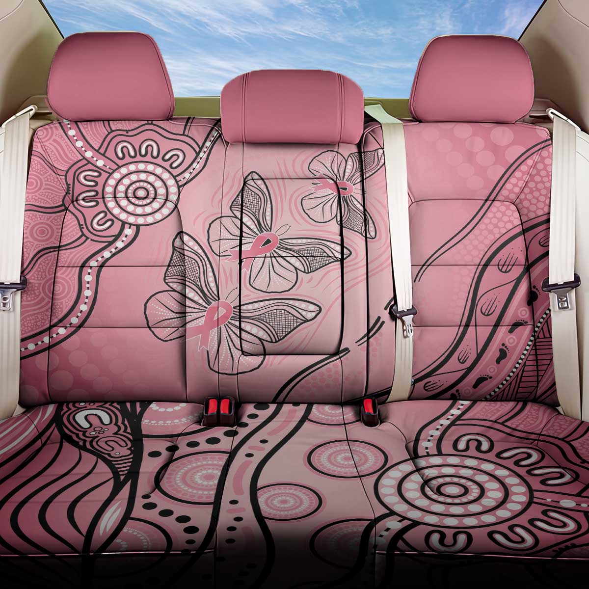 Pink Aboriginal Butterfly Ribbon Cancer Back Car Seat Cover