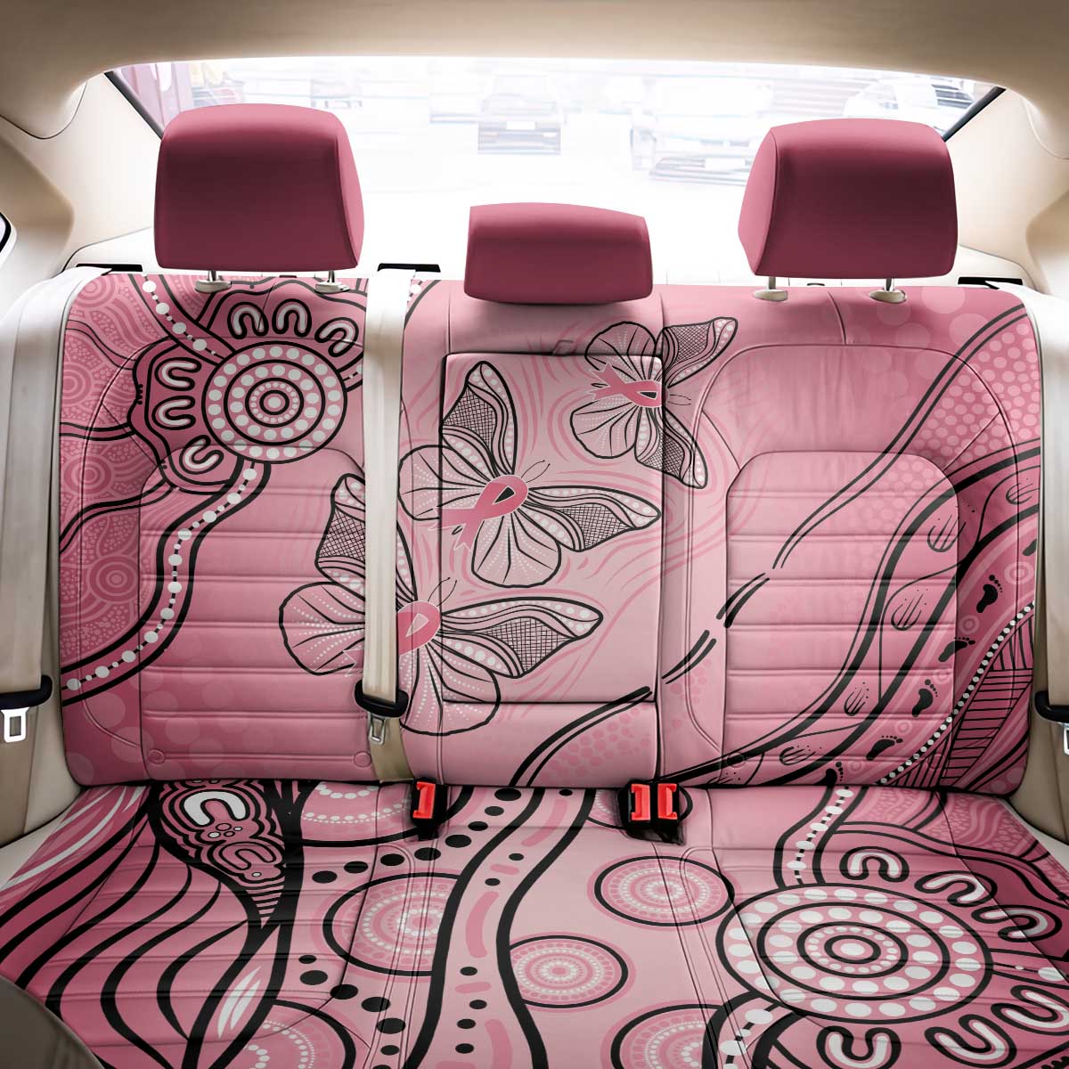 Pink Aboriginal Butterfly Ribbon Cancer Back Car Seat Cover