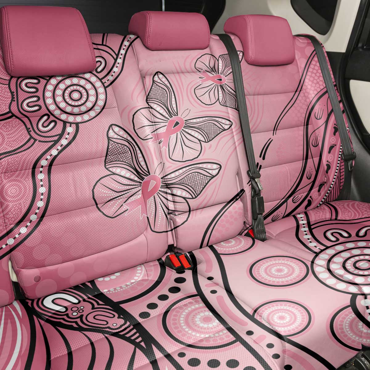 Pink Aboriginal Butterfly Ribbon Cancer Back Car Seat Cover