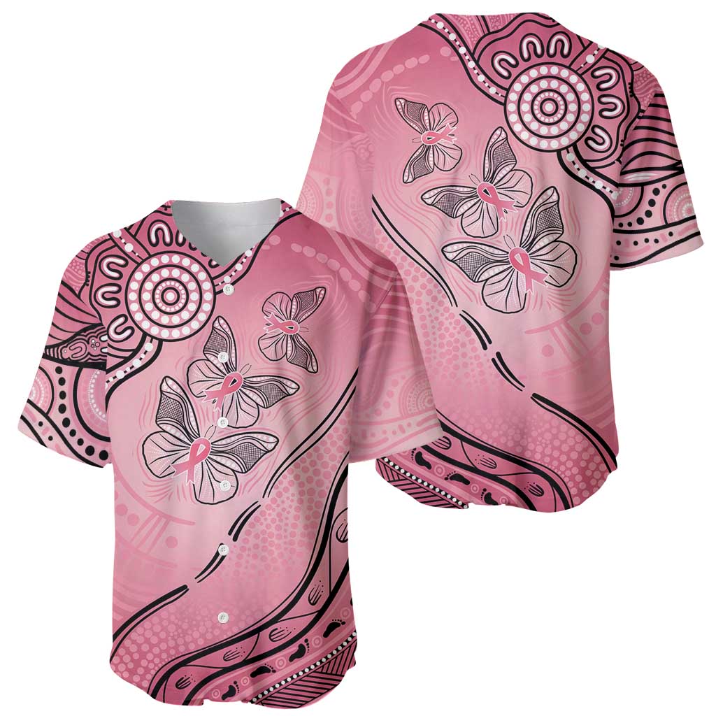Pink Aboriginal Butterfly Ribbon Cancer Baseball Jersey