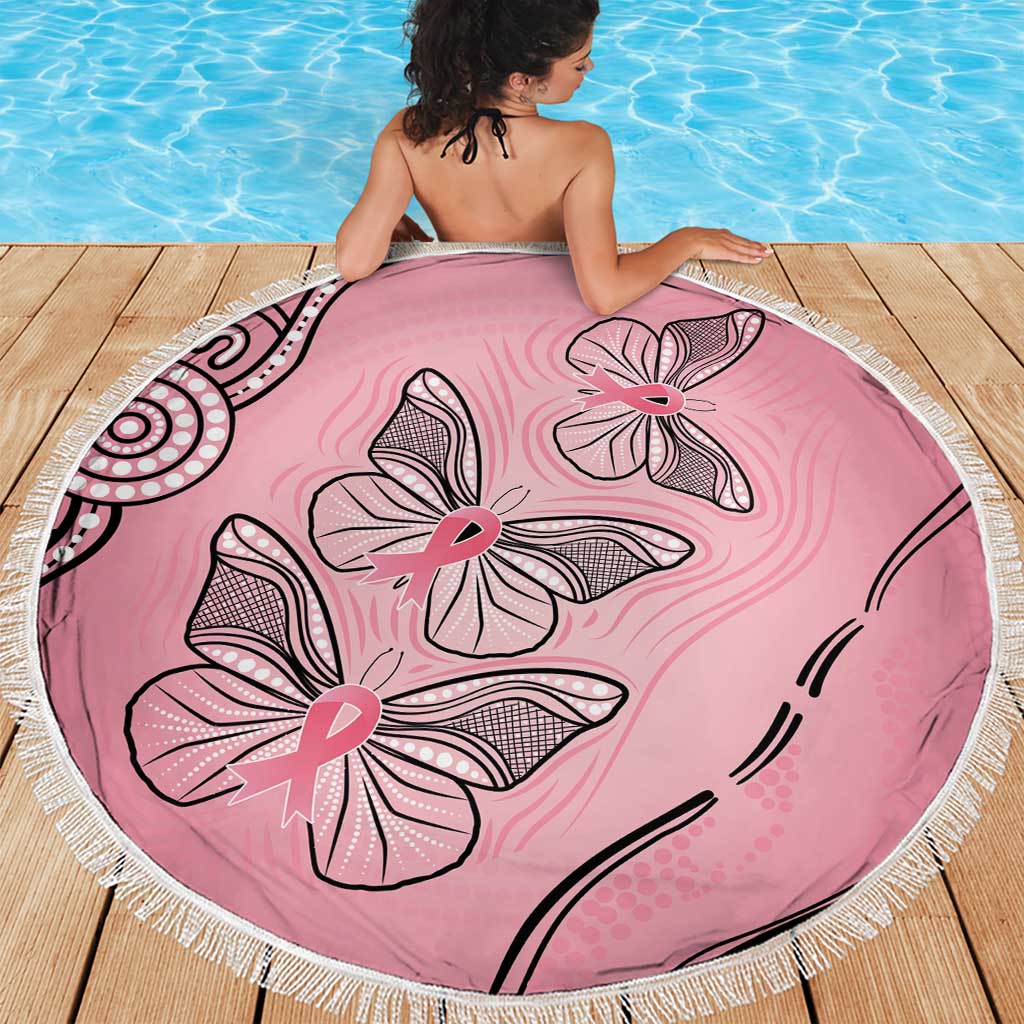 Pink Aboriginal Butterfly Ribbon Cancer Beach Blanket