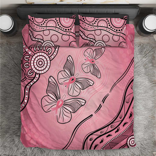 Pink Aboriginal Butterfly Ribbon Cancer Bedding Set