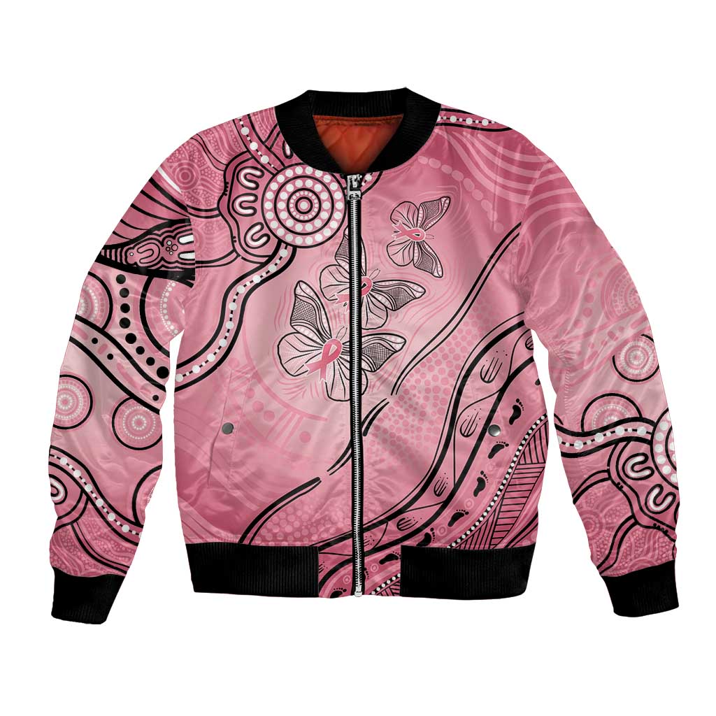 Pink Aboriginal Butterfly Ribbon Cancer Bomber Jacket