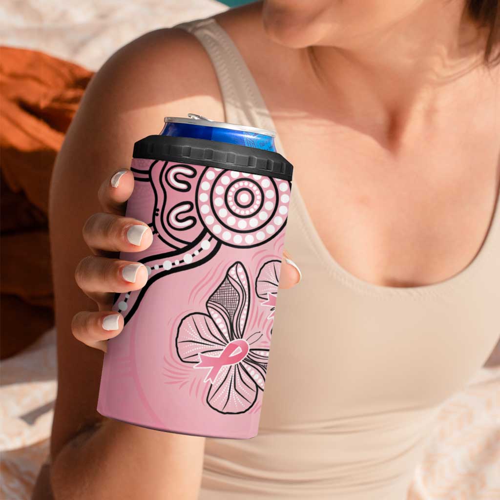Pink Aboriginal Butterfly Ribbon Cancer 4 in 1 Can Cooler Tumbler