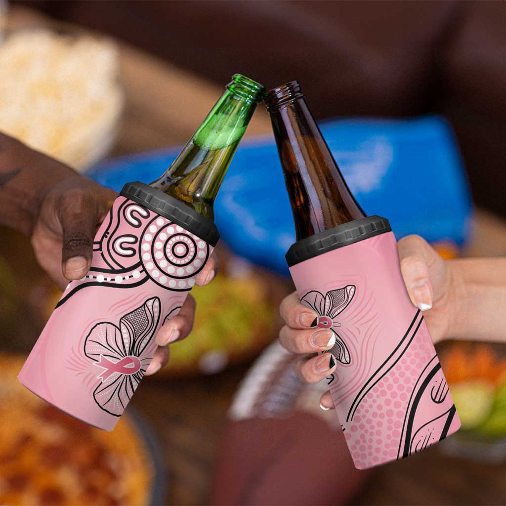 Pink Aboriginal Butterfly Ribbon Cancer 4 in 1 Can Cooler Tumbler