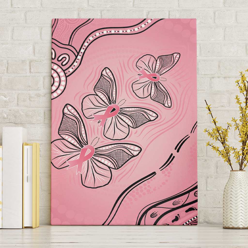 Pink Aboriginal Butterfly Ribbon Cancer Canvas Wall Art