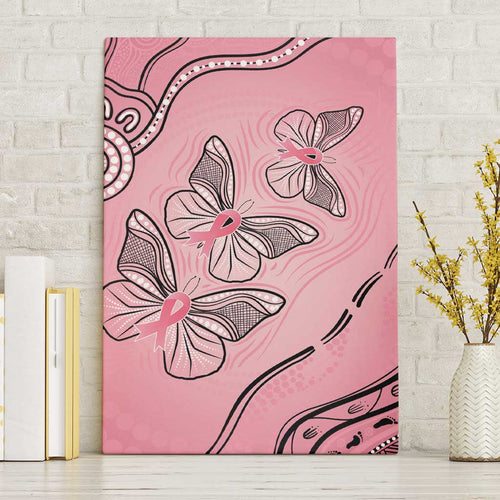 Pink Aboriginal Butterfly Ribbon Cancer Canvas Wall Art