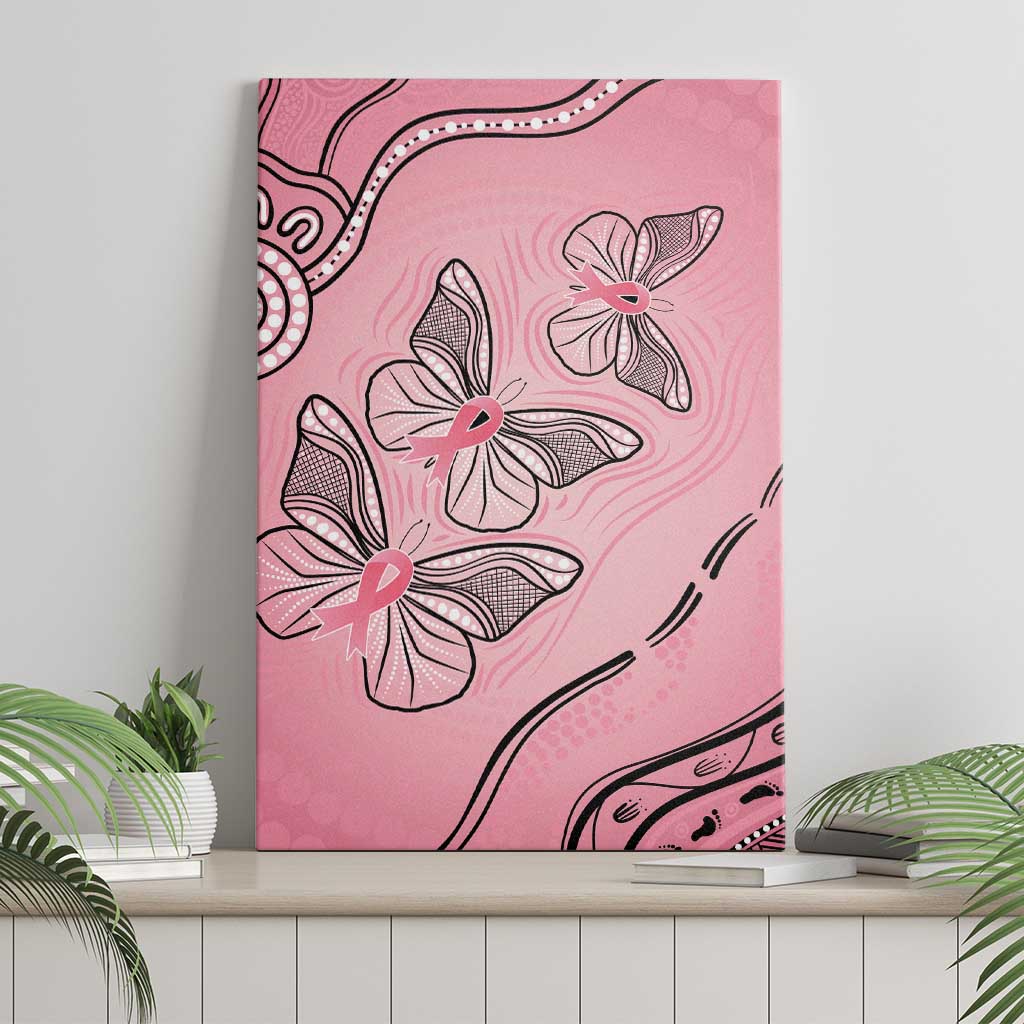 Pink Aboriginal Butterfly Ribbon Cancer Canvas Wall Art