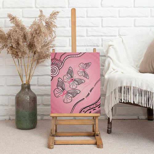 Pink Aboriginal Butterfly Ribbon Cancer Canvas Wall Art