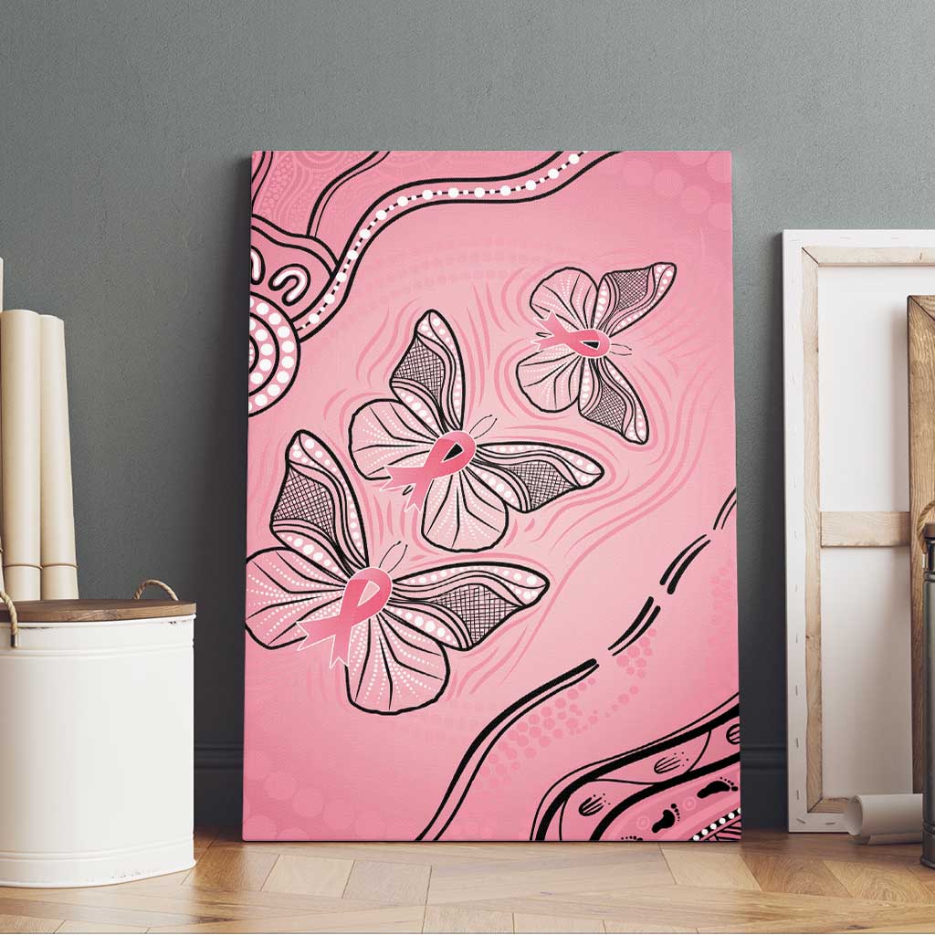 Pink Aboriginal Butterfly Ribbon Cancer Canvas Wall Art