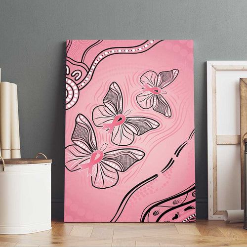 Pink Aboriginal Butterfly Ribbon Cancer Canvas Wall Art