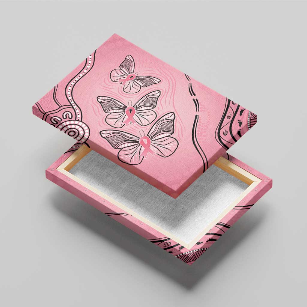 Pink Aboriginal Butterfly Ribbon Cancer Canvas Wall Art
