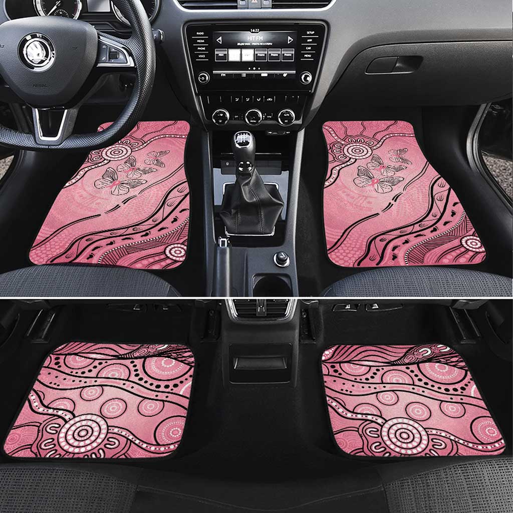 Pink Aboriginal Butterfly Ribbon Cancer Car Mats