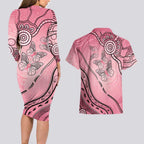 Pink Aboriginal Butterfly Ribbon Cancer Couples Matching Long Sleeve Bodycon Dress and Hawaiian Shirt