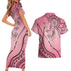 Pink Aboriginal Butterfly Ribbon Cancer Couples Matching Short Sleeve Bodycon Dress and Hawaiian Shirt